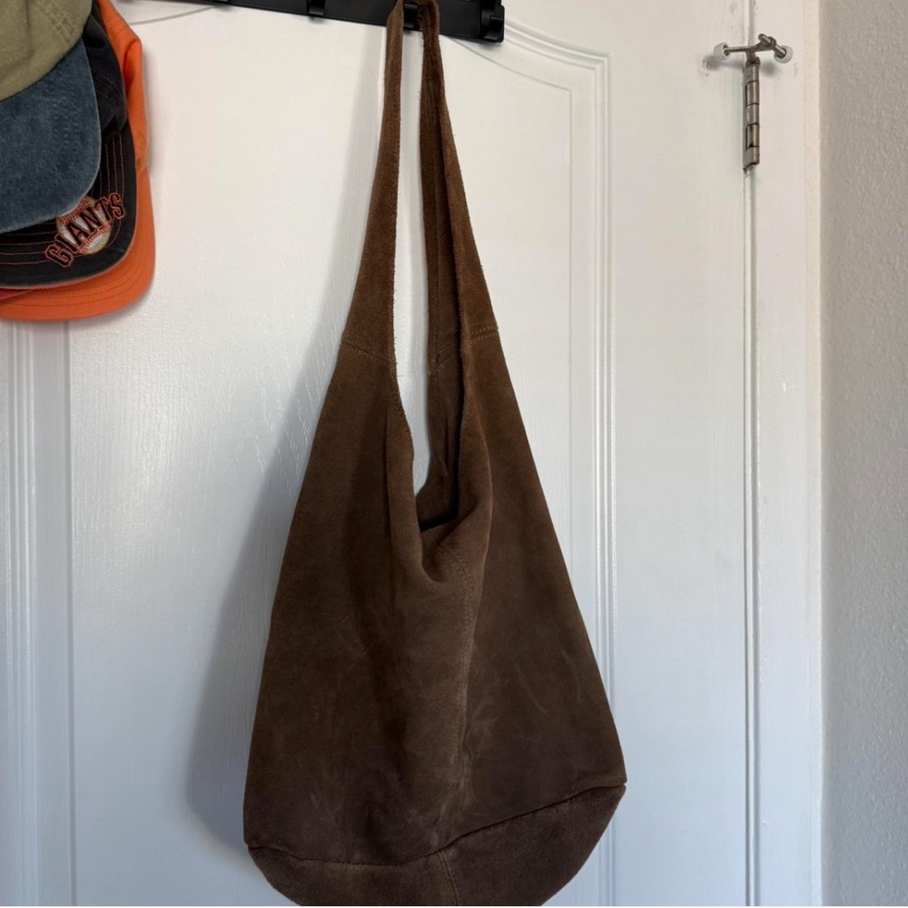 Brandy Melville Brown Suede Slouchy Hobo Tote Bag Purse - Picture 2 of 6